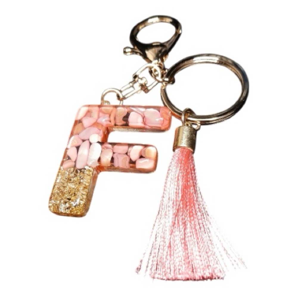 Initial Keychain with Tassel Bag Charm “F” NIP